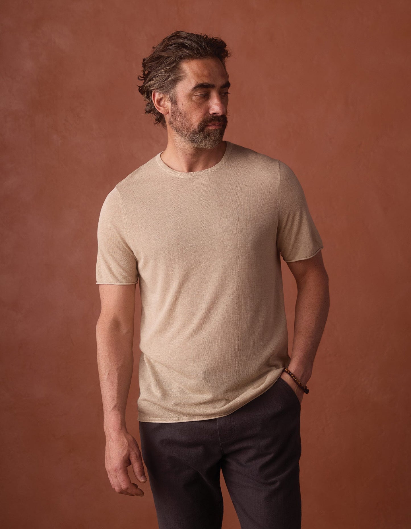 Summer Linen-Blend Knit Tee in Jute