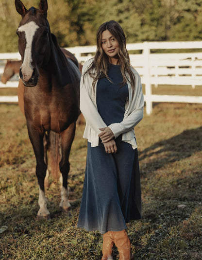 Vintage Thermal Midi Dress in Dark Indigo