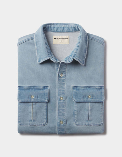 Comfort Terry Jean Shirt Jacket in Light Wash
