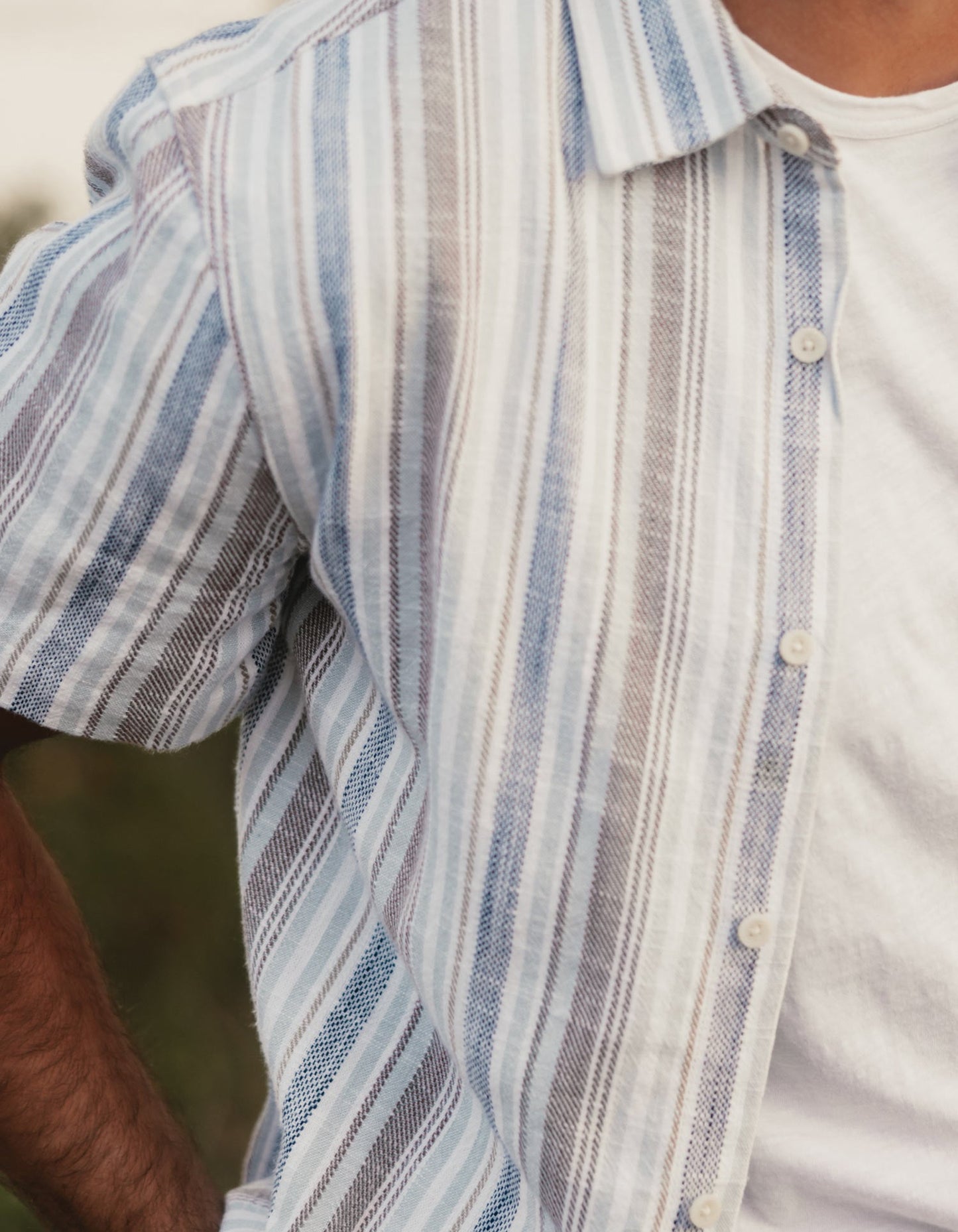 Freshwater Short Sleeve Button Up Shirt in Misty Harbor Stripe
