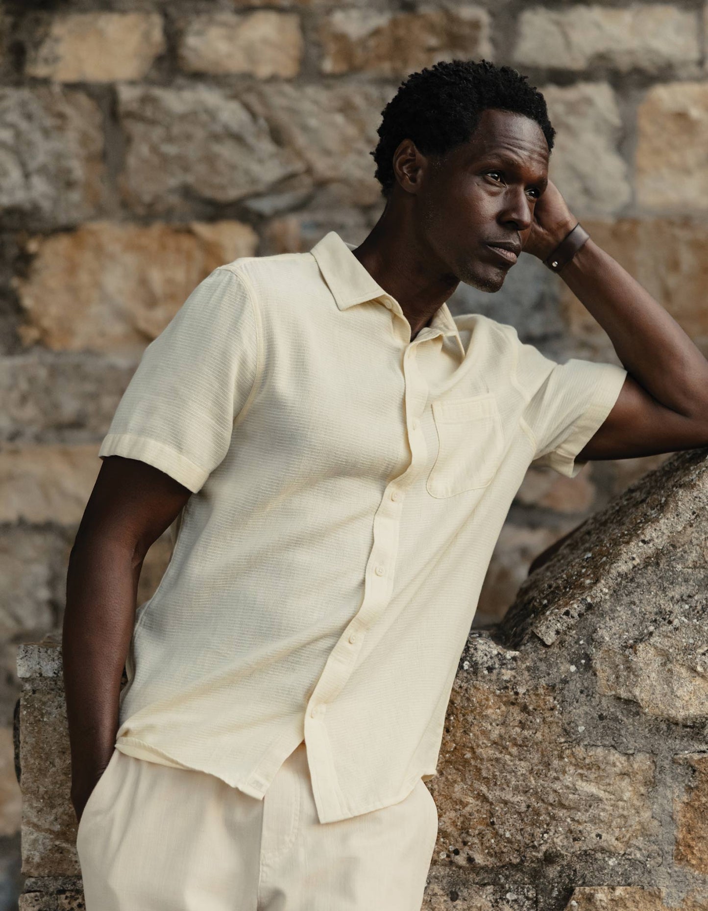 Freshwater Short Sleeve Button Up Shirt in Summer Yellow Check
