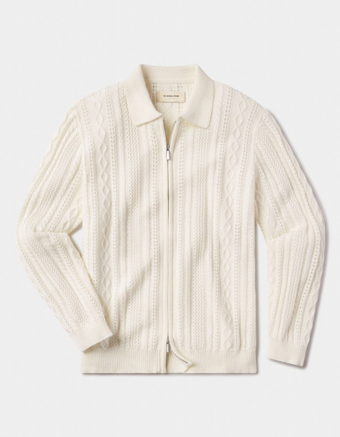 Jacquard Zip Front Cardigan in Ivory