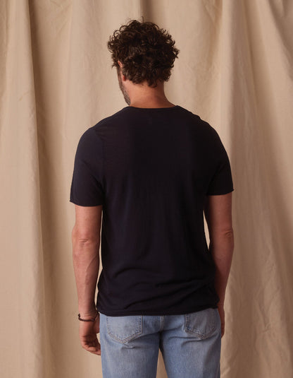 Summer Linen-Blend Knit Tee in Navy