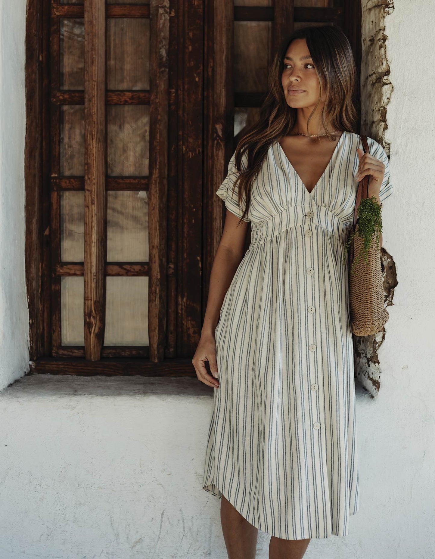 Deep V Button Thru Dress