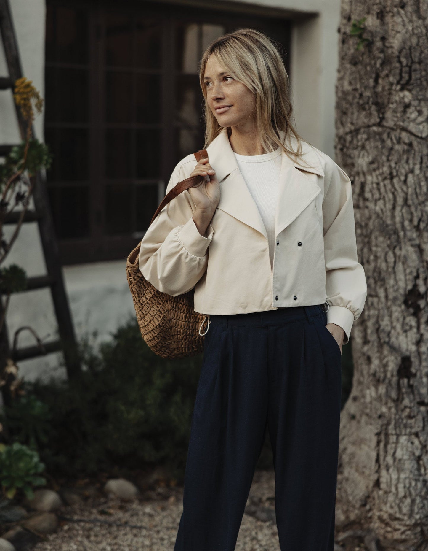 Gia Lapel Cropped Jacket in Chalk