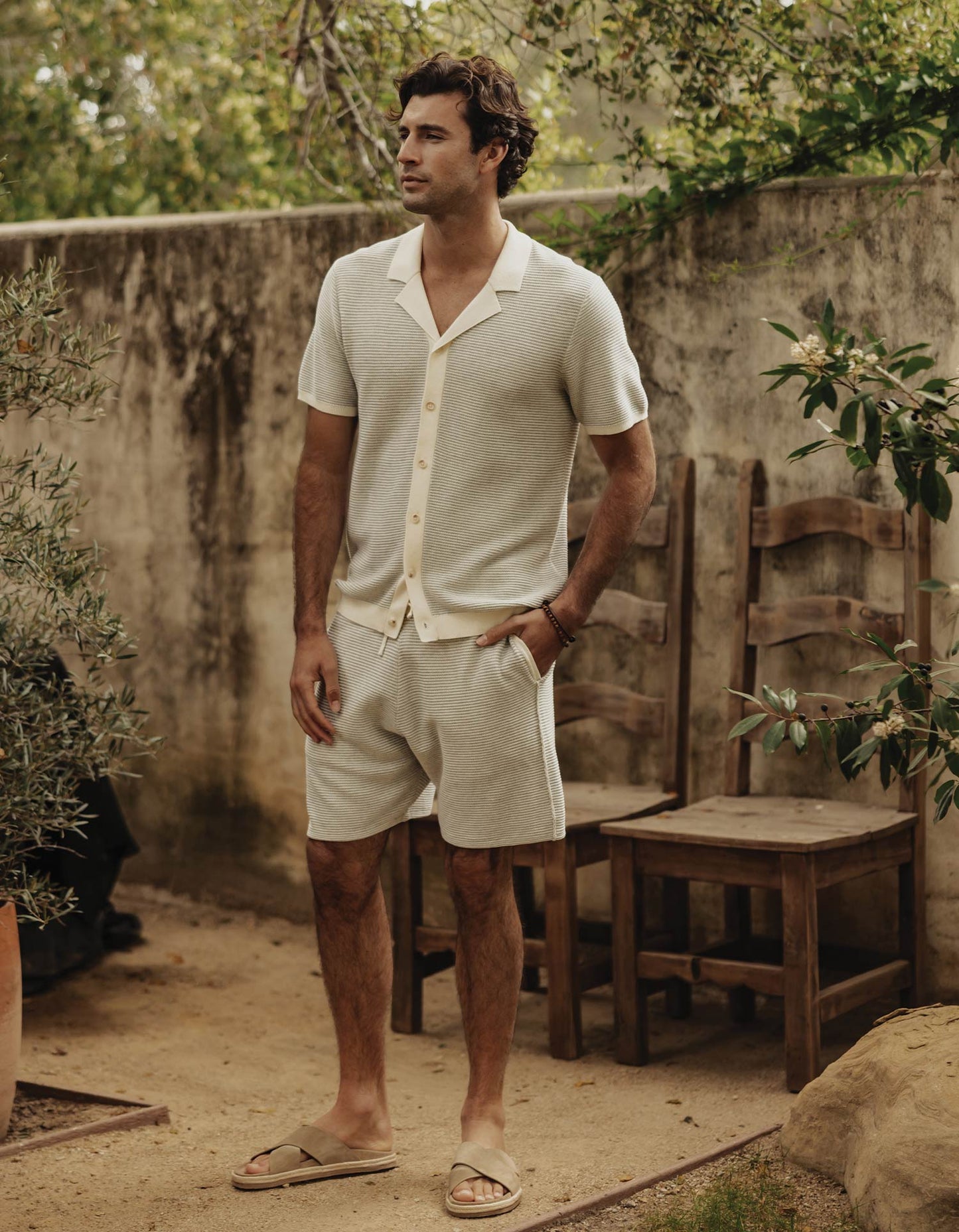 Robles Birdseye Knit Short in Cream/Grey