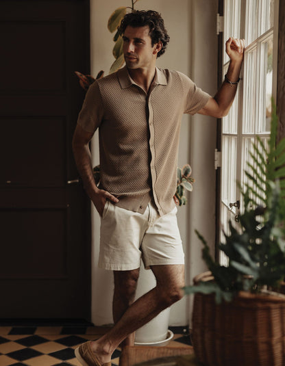 Robles Knit Jacquard Button Up in Taupe