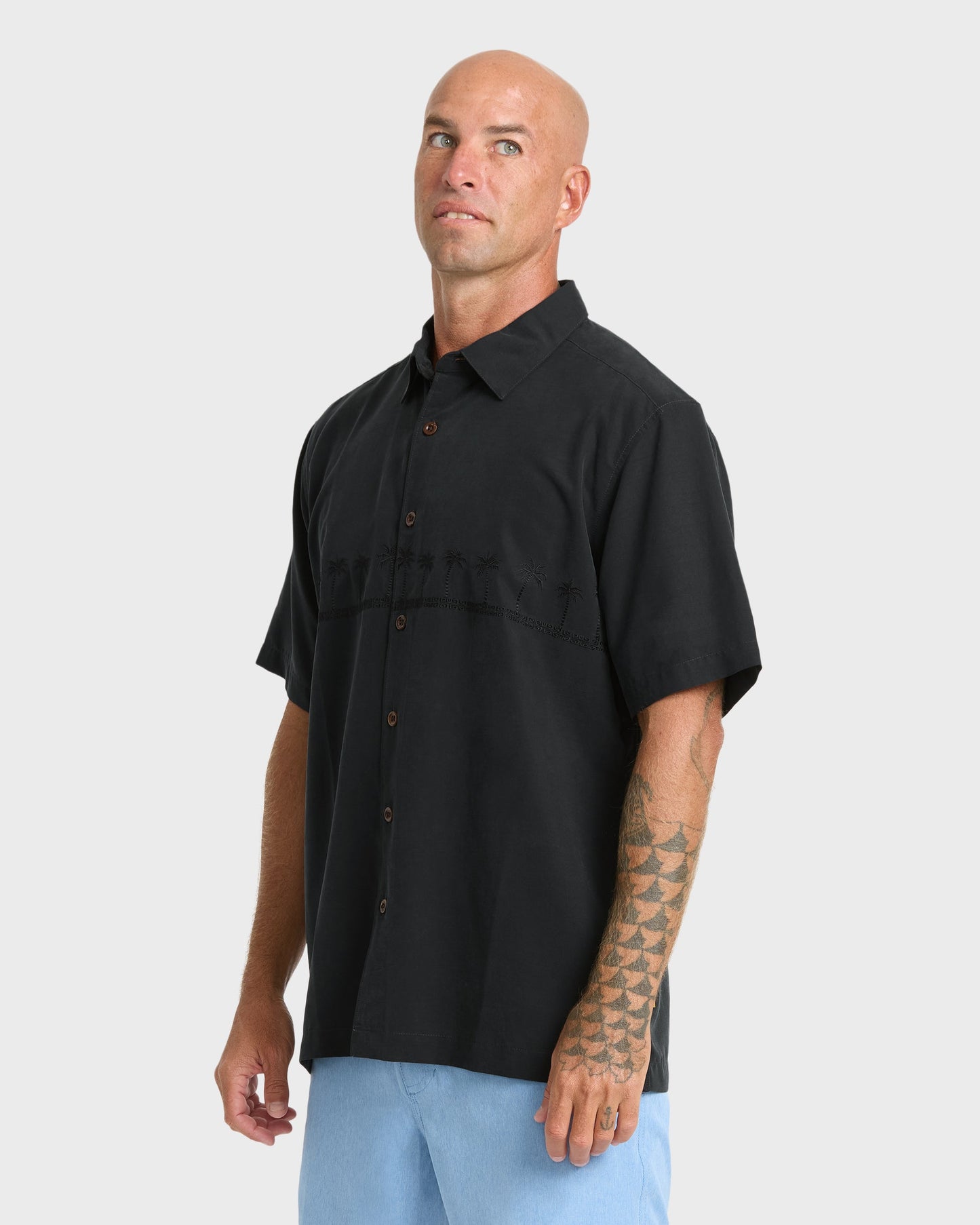 Mens Waterman Tahiti Palms Comfort Fit Short Sleeve Woven Shirt - Black