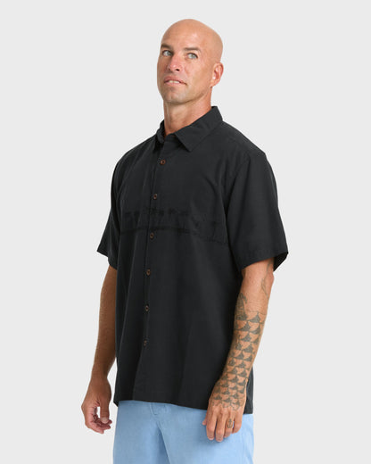 Mens Waterman Tahiti Palms Comfort Fit Short Sleeve Woven Shirt - Black