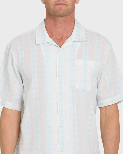 Bishop Jacquard Camp Short Sleeve Cotton Shirt - Skyway