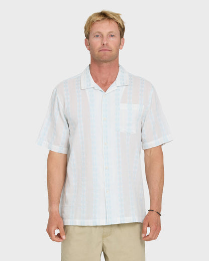 Bishop Jacquard Camp Short Sleeve Cotton Shirt - Skyway
