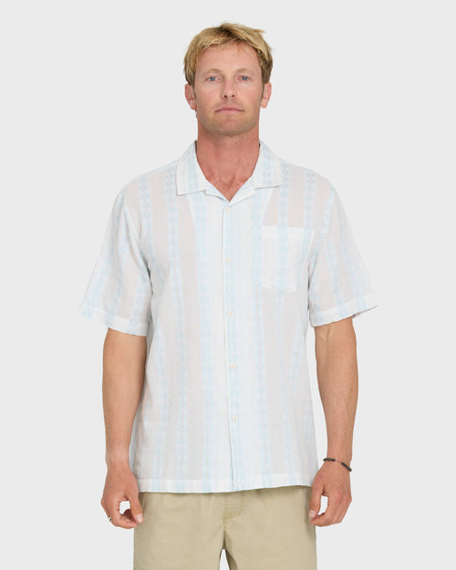 Bishop Jacquard Camp Short Sleeve Cotton Shirt - Skyway