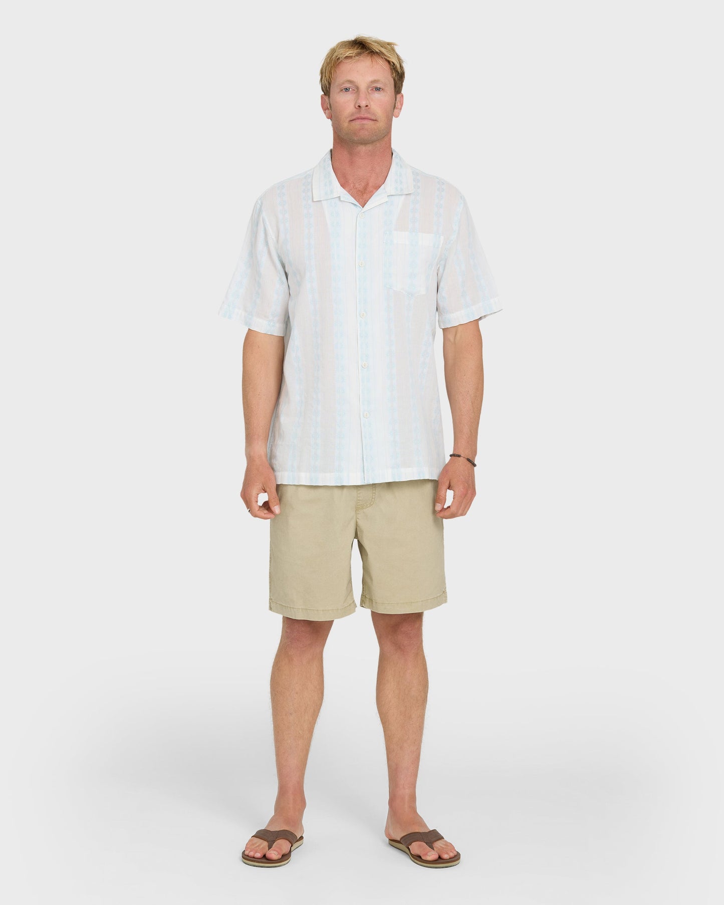 Bishop Jacquard Camp Short Sleeve Cotton Shirt - Skyway