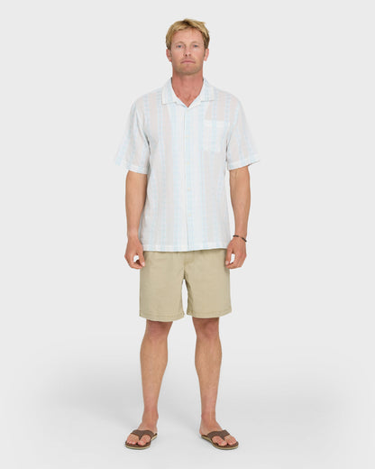 Bishop Jacquard Camp Short Sleeve Cotton Shirt - Skyway