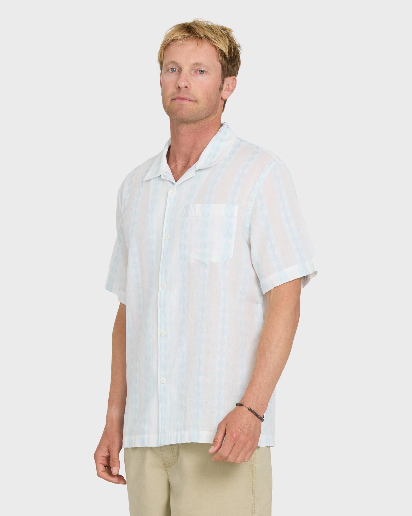 Bishop Jacquard Camp Short Sleeve Cotton Shirt - Skyway
