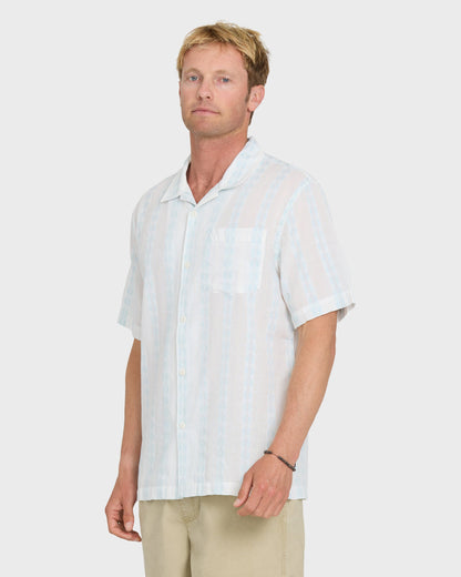 Bishop Jacquard Camp Short Sleeve Cotton Shirt - Skyway