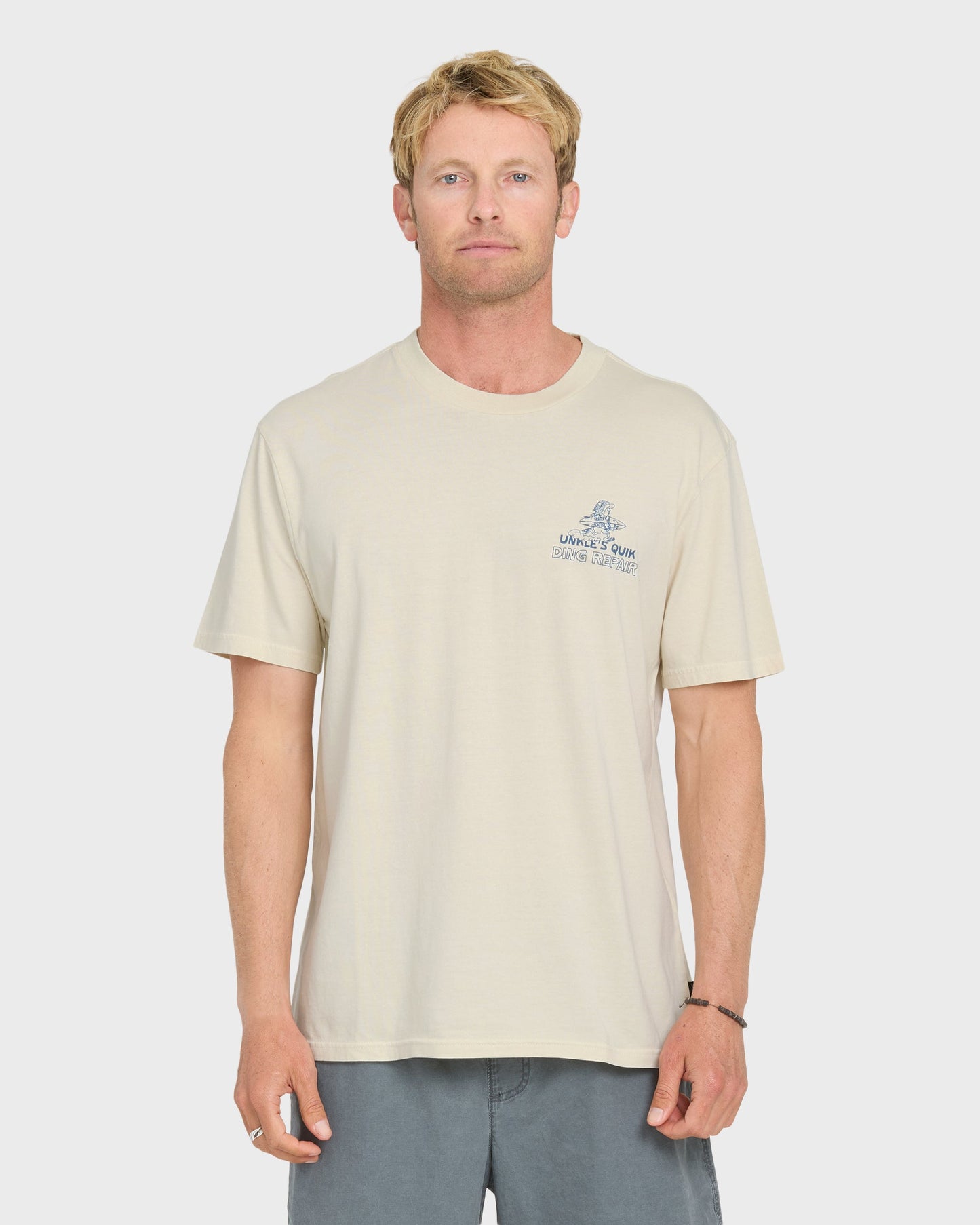 Unkles Ding Repair Pigment Dye Short Sleeve Knit T-Shirt - Silver Birch