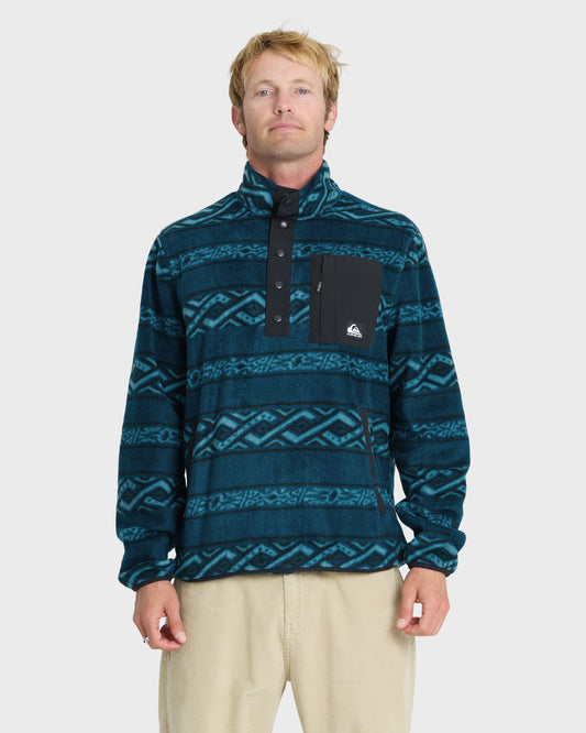 Alpine Button Mock Neck Sweatshirt - Blue Coral