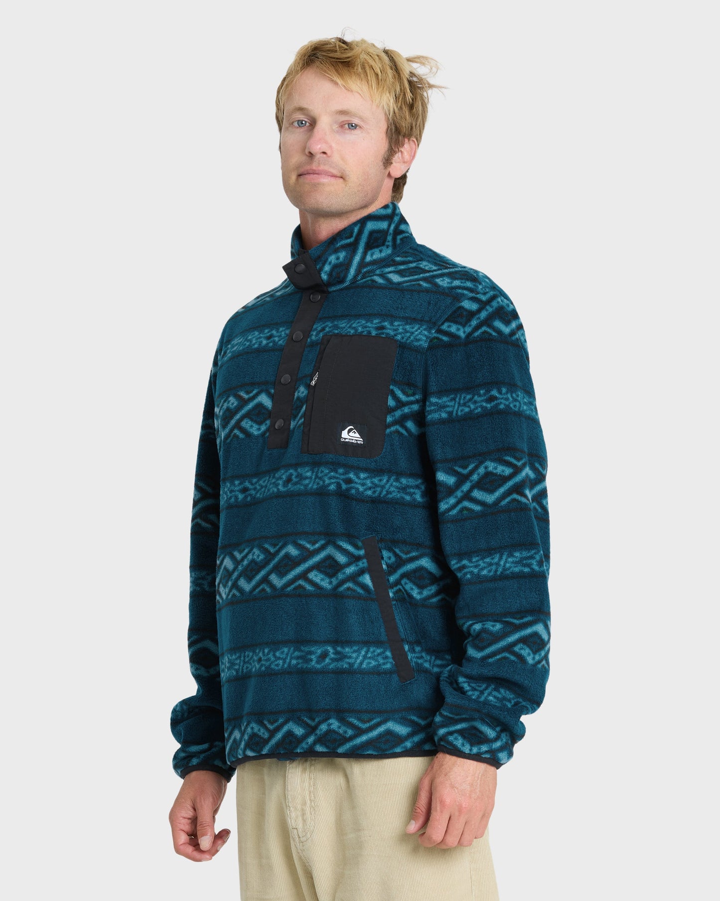 Alpine Button Mock Neck Sweatshirt - Blue Coral