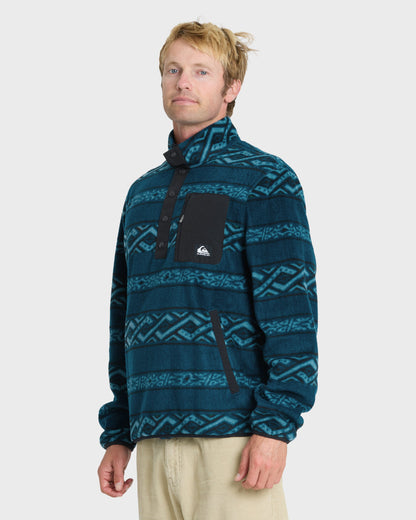 Alpine Button Mock Neck Sweatshirt - Blue Coral