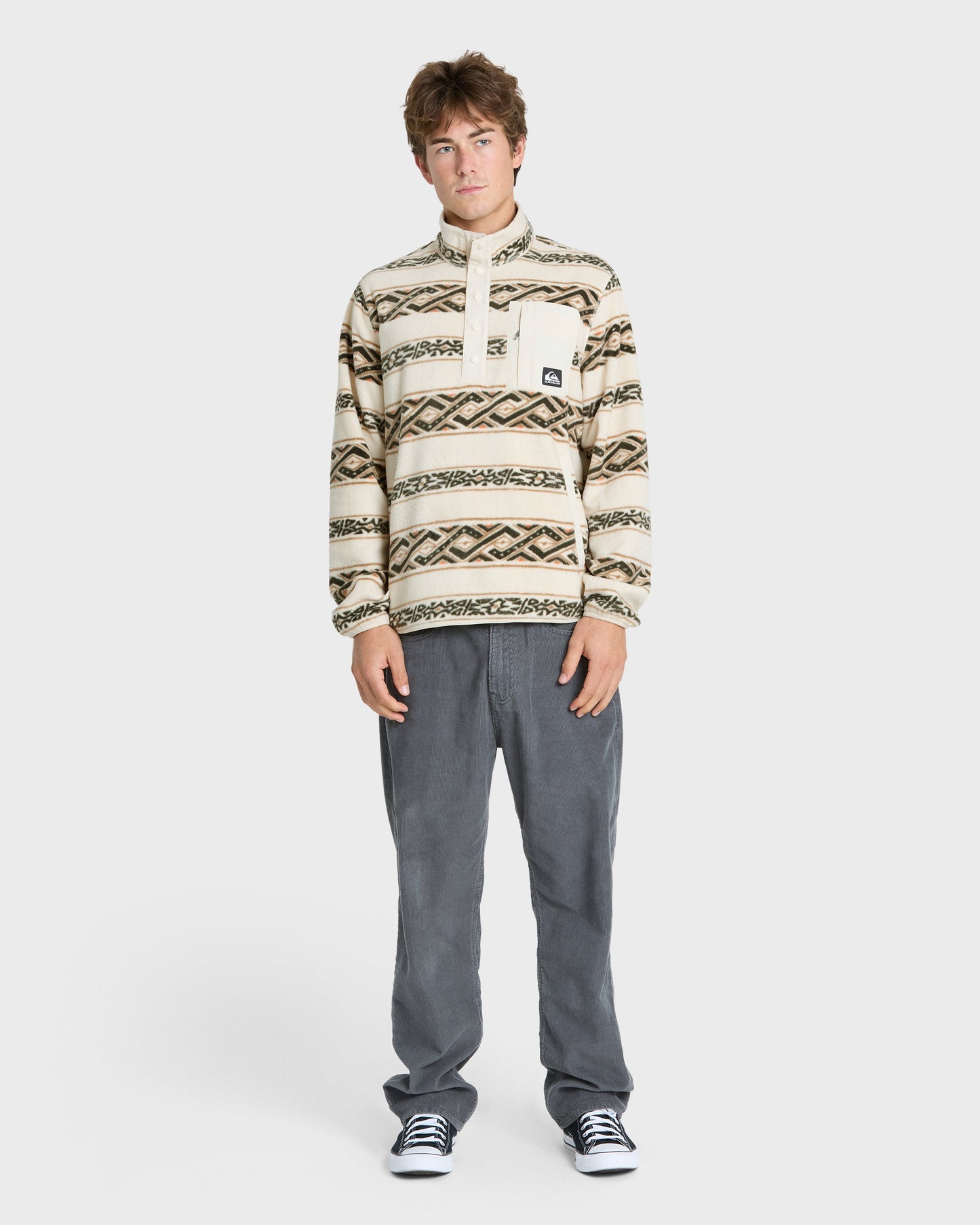 Alpine Button Mock Neck Sweatshirt - Bone White