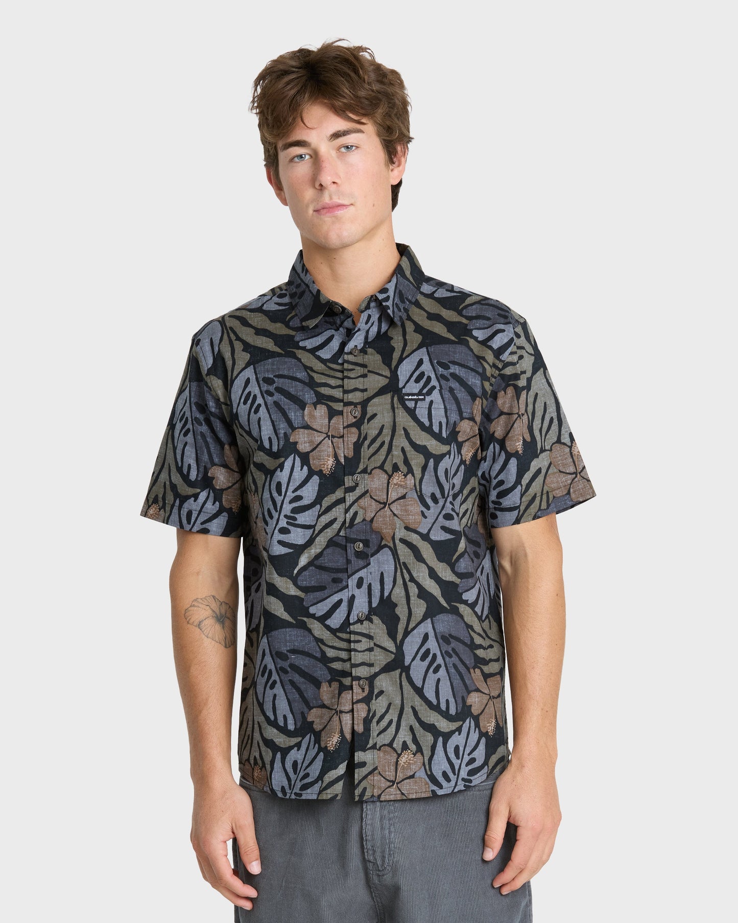 Palm Breeze Classic Short Sleeve Cotton Shirt - Grape Leaf