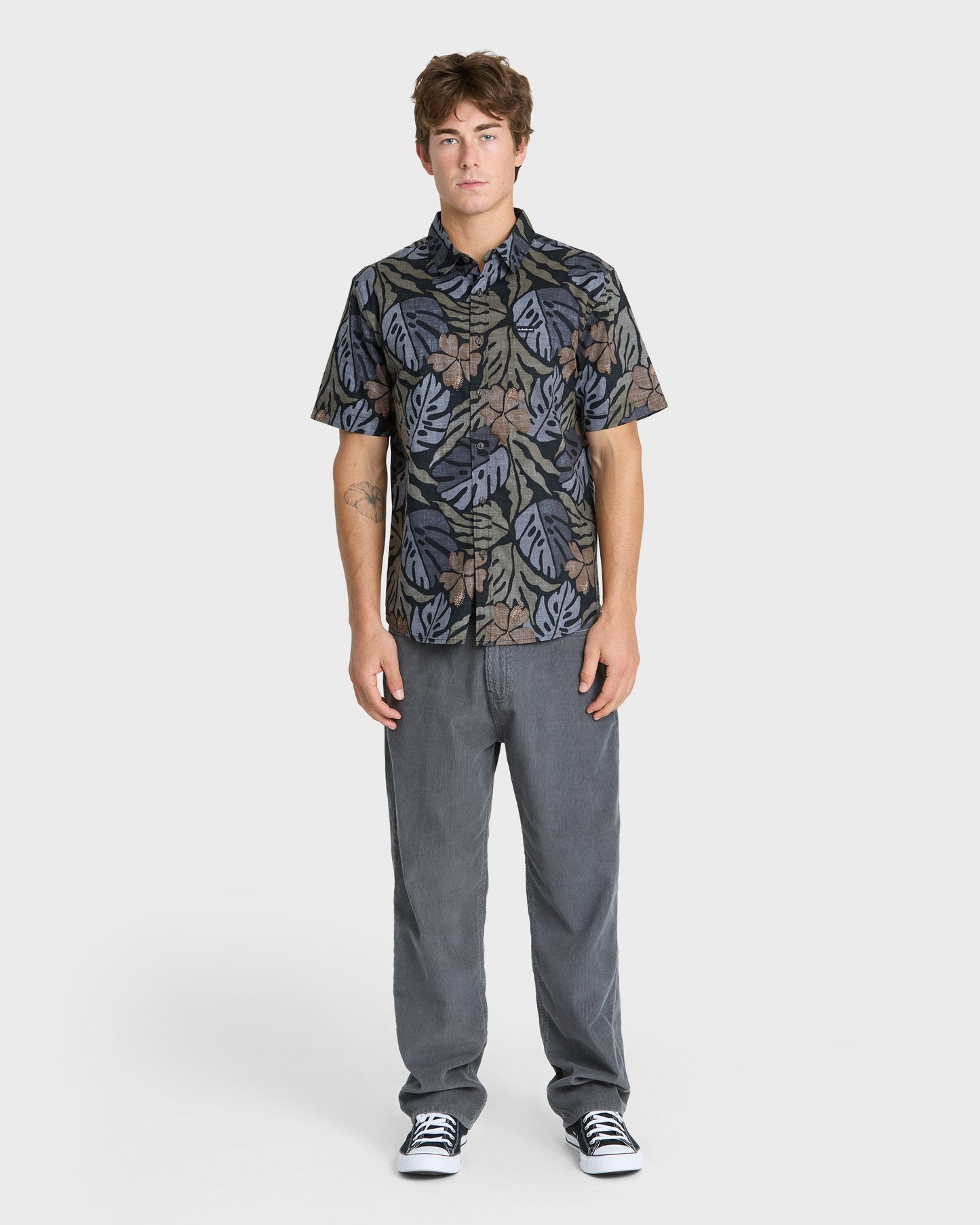 Palm Breeze Classic Short Sleeve Cotton Shirt - Grape Leaf