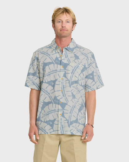 Waterman Fronds Short Sleeve Woven Shirt - Dusty Blue