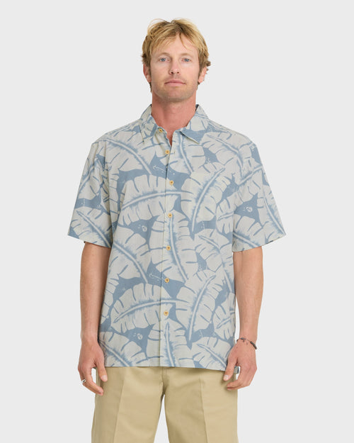 Waterman Fronds Short Sleeve Woven Shirt - Dusty Blue