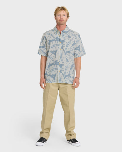 Waterman Fronds Short Sleeve Woven Shirt - Dusty Blue