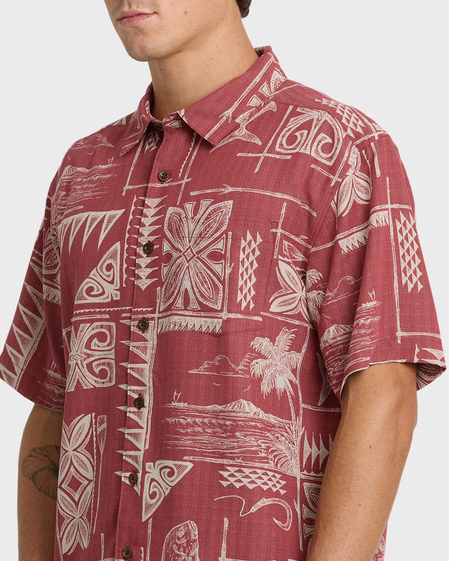 Waterman Ohana Bay Short Sleeve Woven Shirt - Marsala