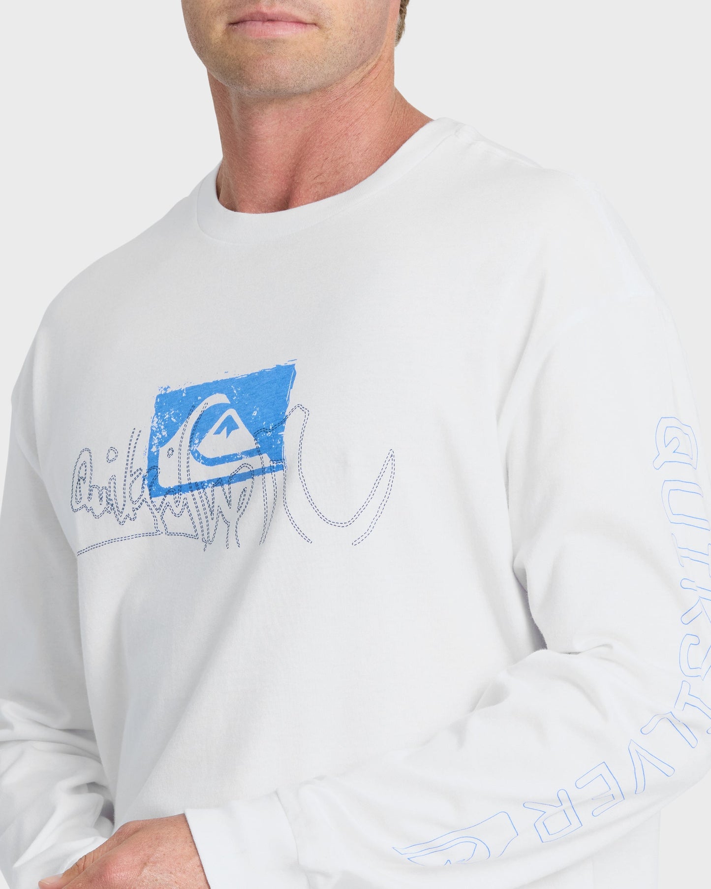 Young Guns Impaired Embellishment Long Sleeve Cotton T-Shirt - White
