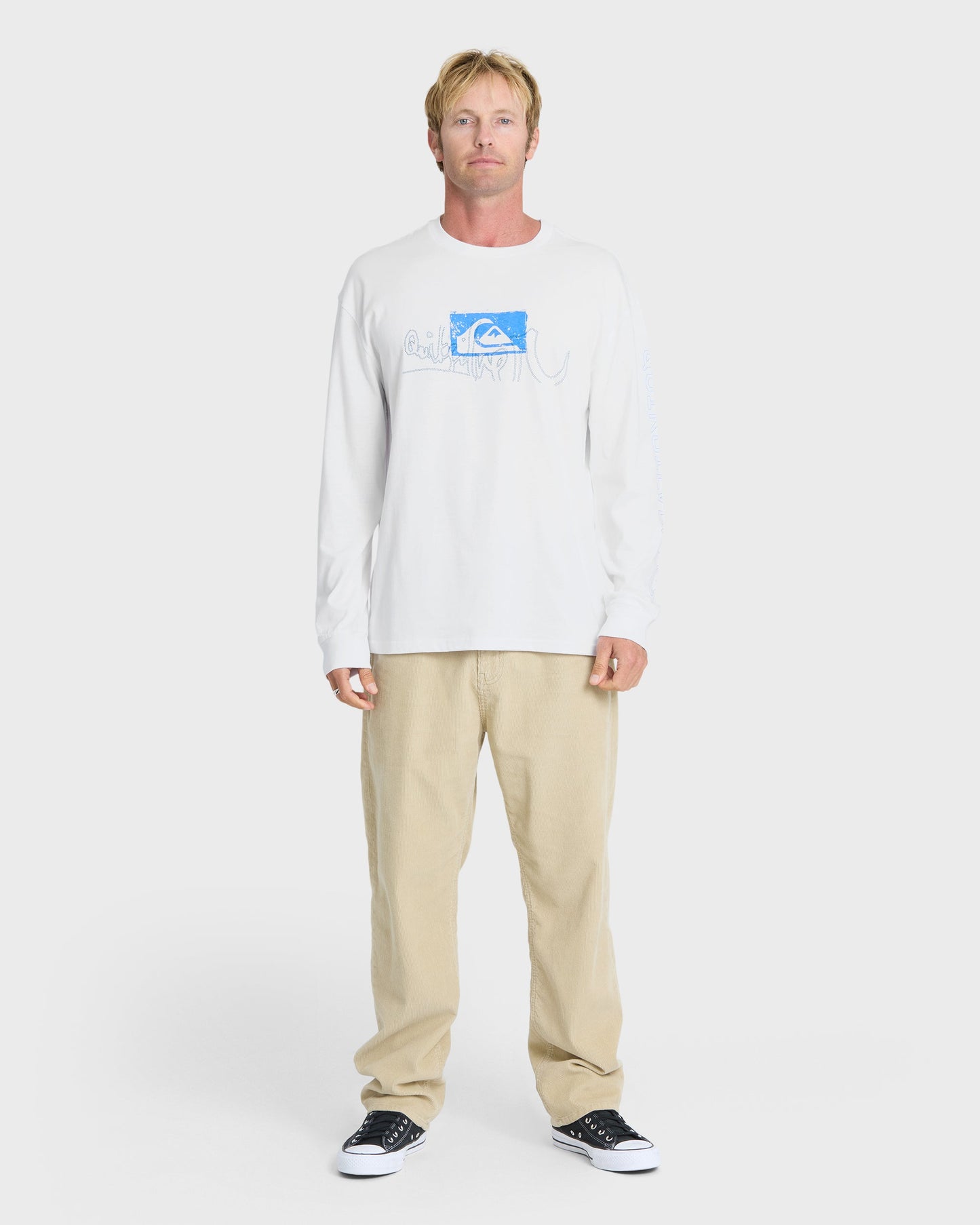 Young Guns Impaired Embellishment Long Sleeve Cotton T-Shirt - White