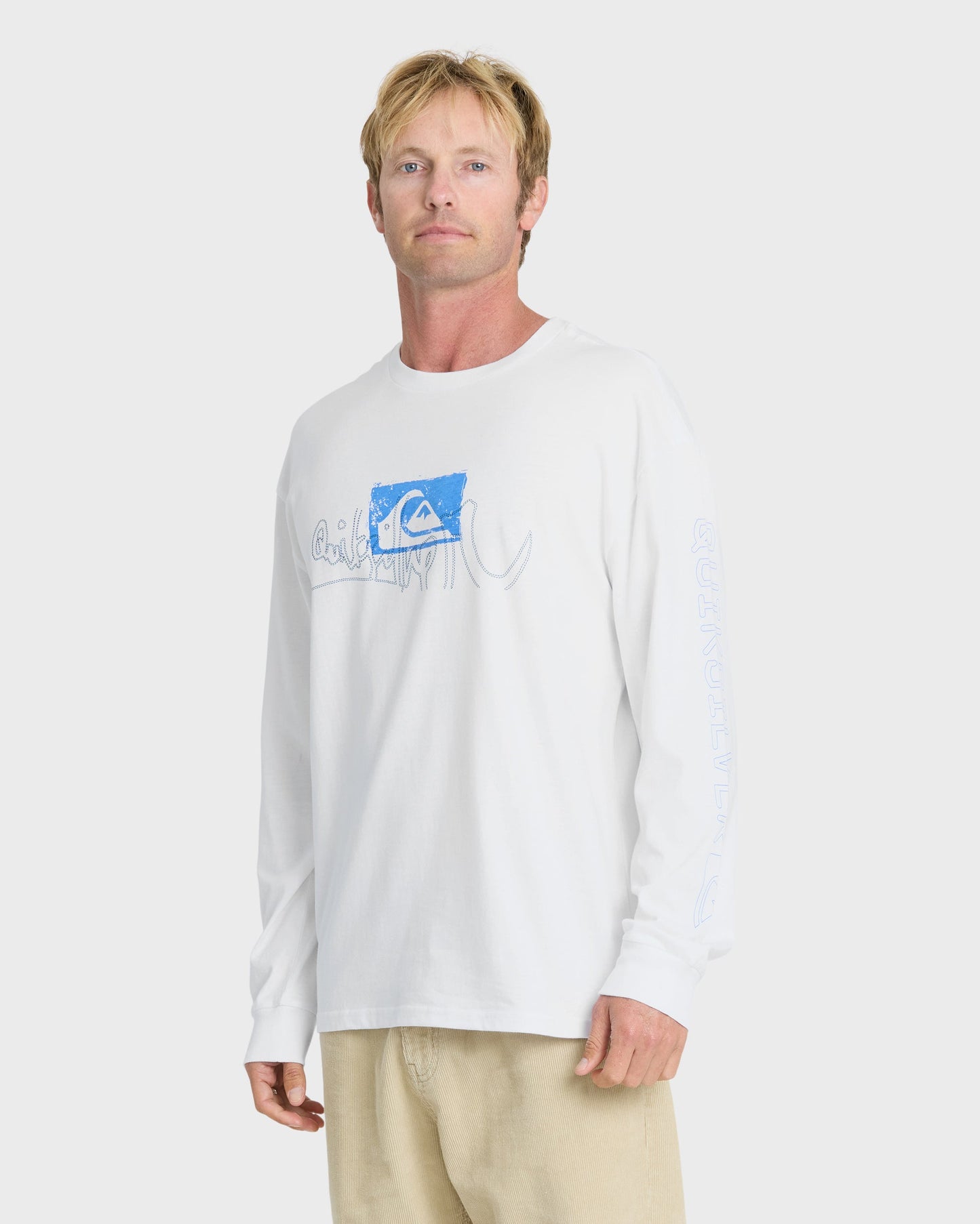 Young Guns Impaired Embellishment Long Sleeve Cotton T-Shirt - White