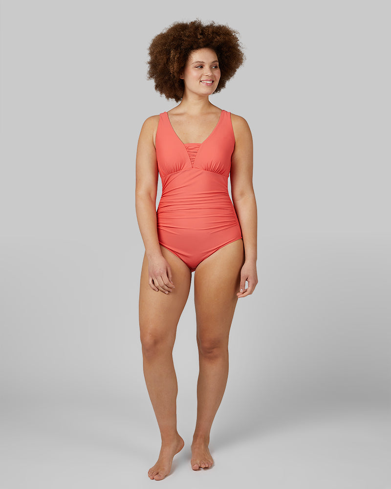 WOMEN'S RUCHED PLUNGE ONE PIECE SWIMSUIT