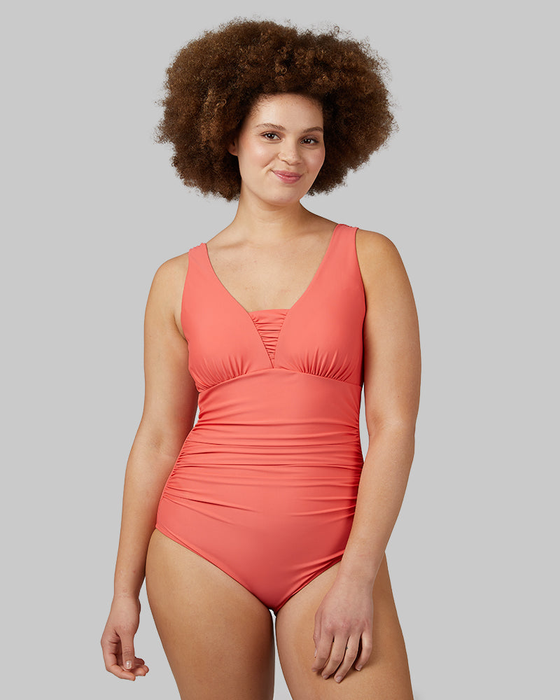 WOMEN'S RUCHED PLUNGE ONE PIECE SWIMSUIT