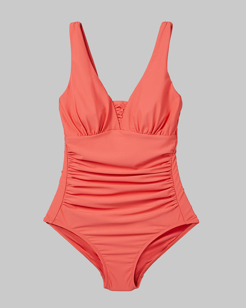 WOMEN'S RUCHED PLUNGE ONE PIECE SWIMSUIT