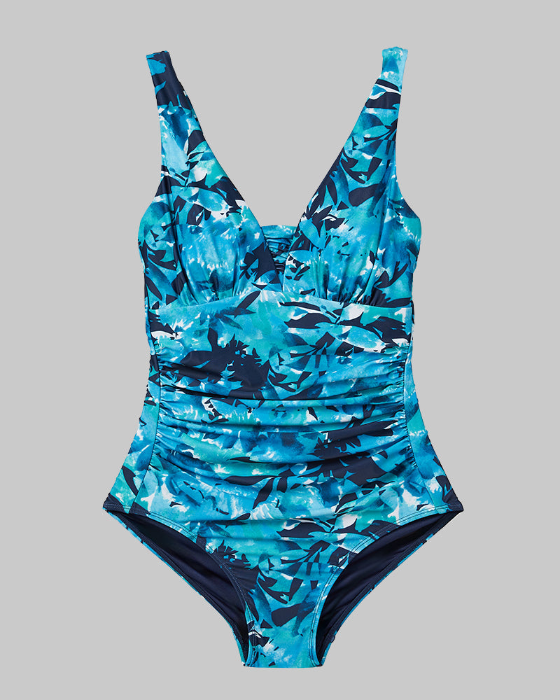 WOMEN'S RUCHED PLUNGE ONE PIECE SWIMSUIT