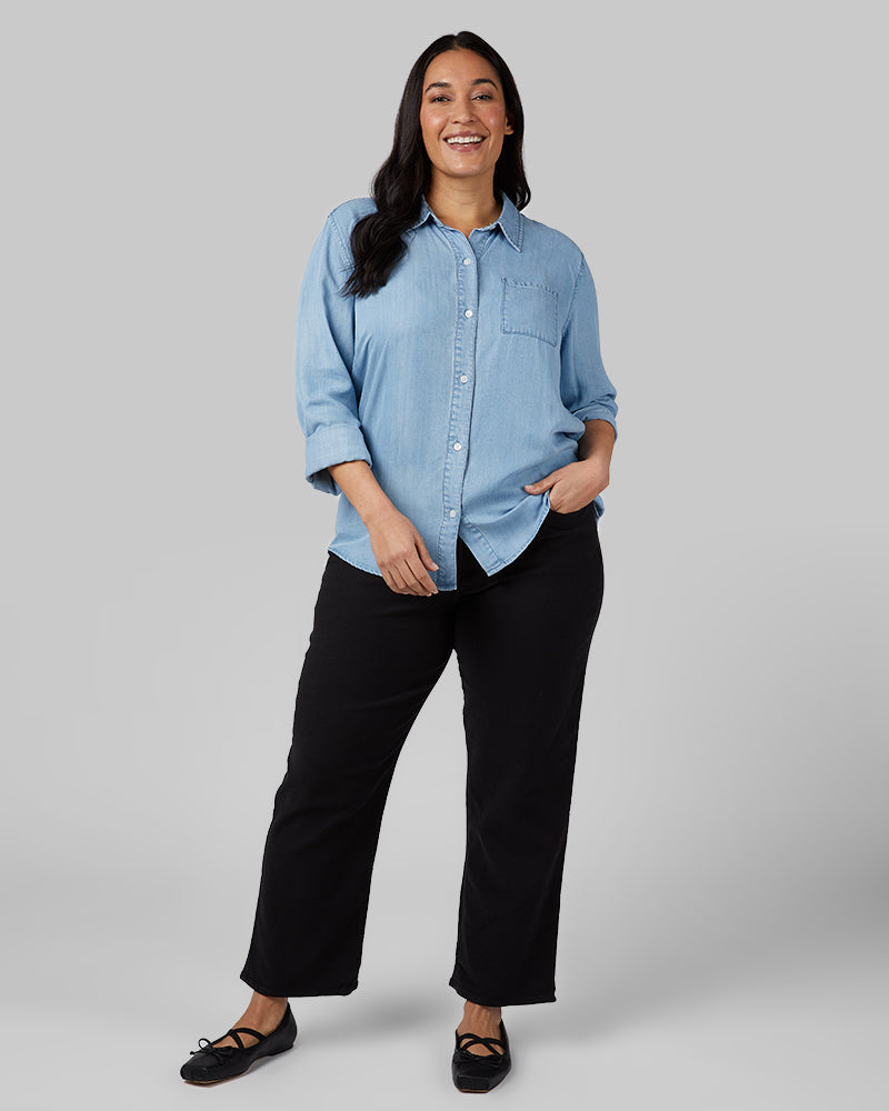 WOMEN'S CHAMBRAY LONG SLEEVE BUTTON-UP