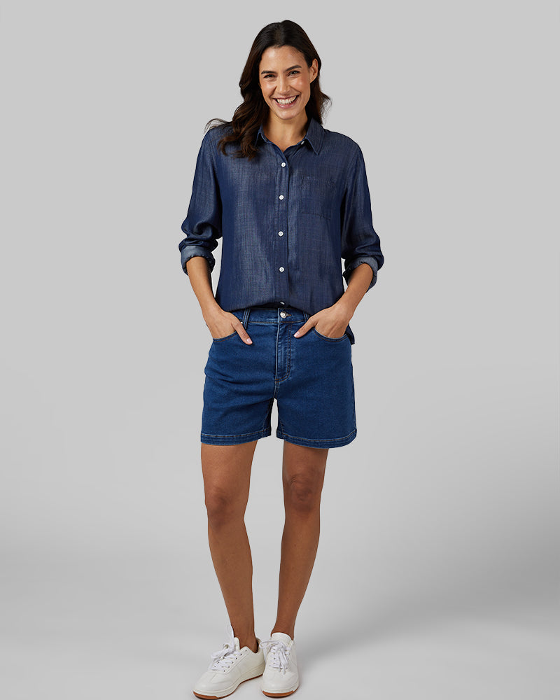 WOMEN'S CHAMBRAY LONG SLEEVE BUTTON-UP