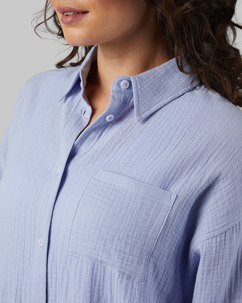 WOMEN'S SOFT GAUZE OVERSIZED LONG SLEEVE BUTTON-UP