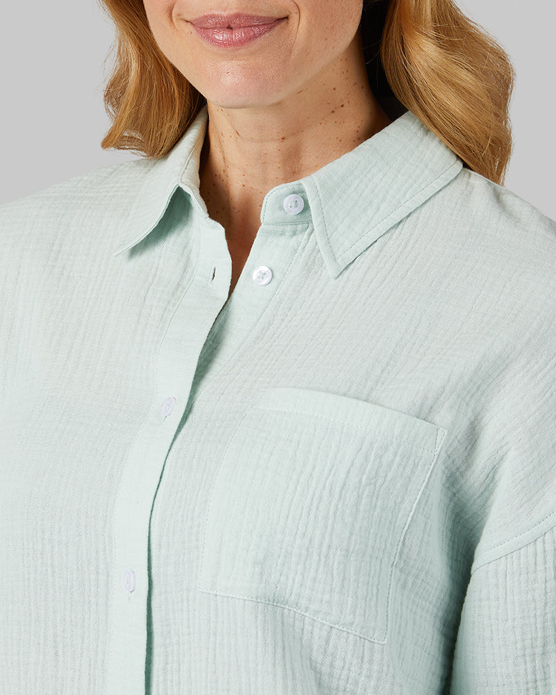 WOMEN'S SOFT GAUZE OVERSIZED LONG SLEEVE BUTTON-UP
