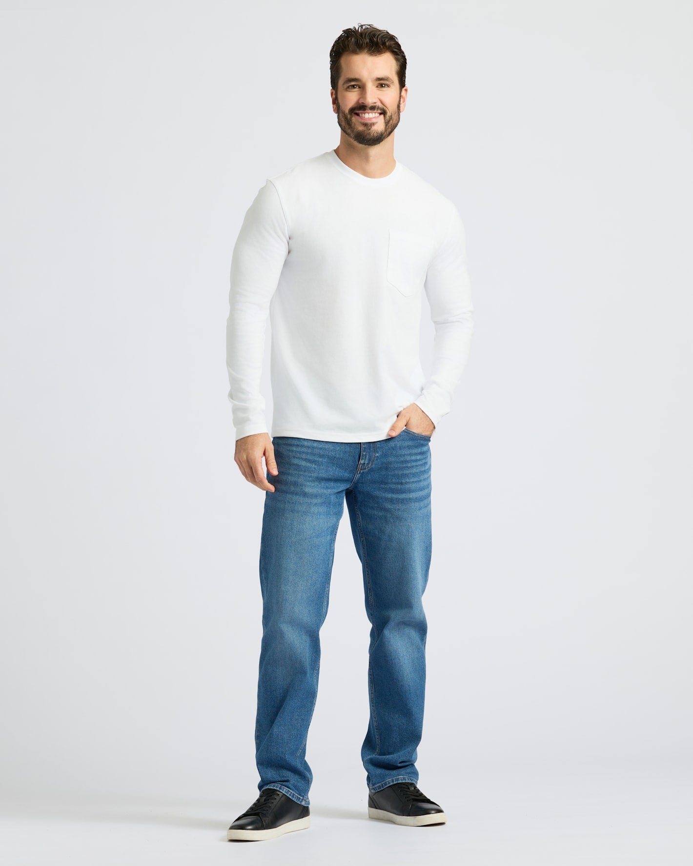 Black & White Heavyweight Long Sleeve Pocket Crew 4-Pack
