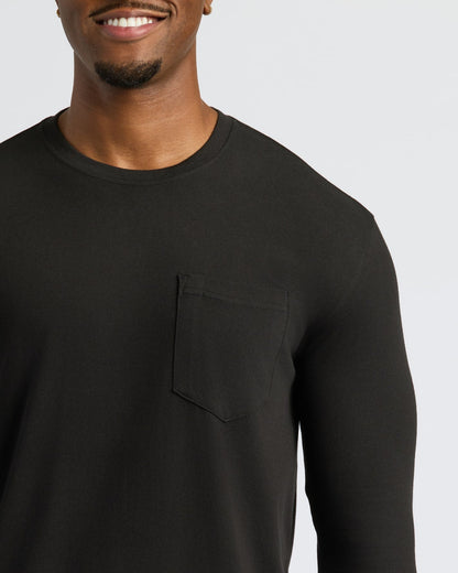 Black & Navy Tall Heavyweight Long Sleeve Pocket Crew 4-Pack