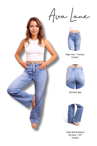 The Vinny High-Rise Tummy Control Vintage Light Blue Wide Leg Jeans