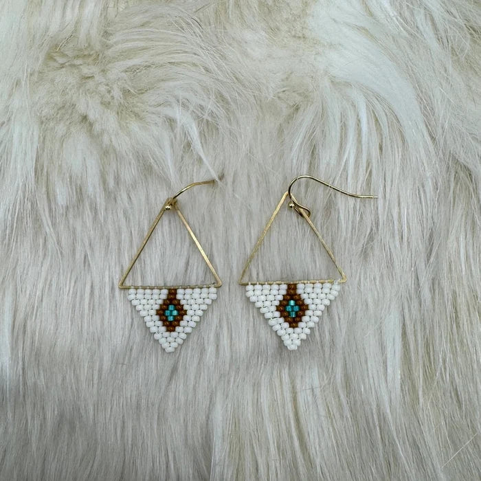 Brown + Teal Triangle Earrings