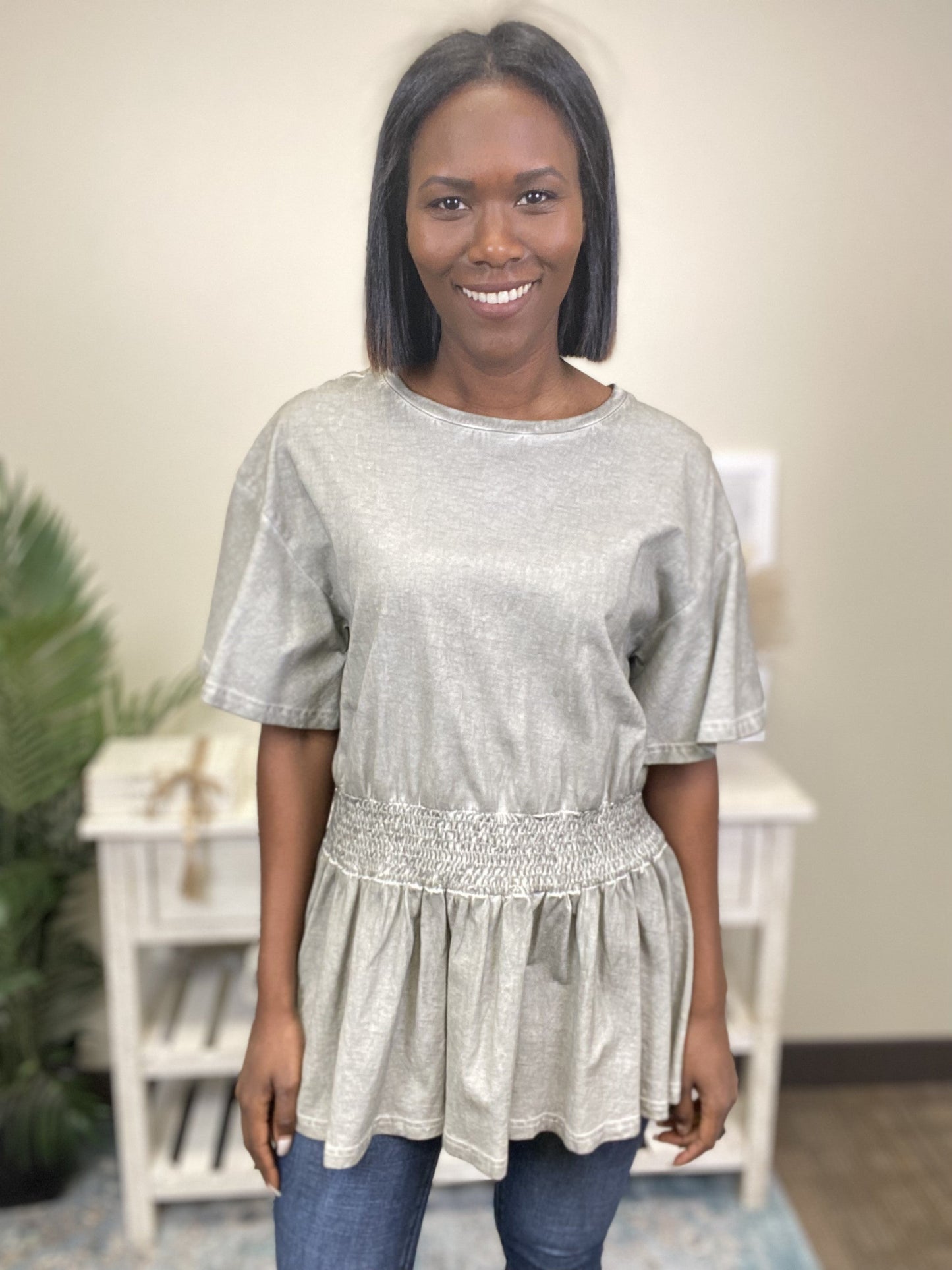 Kindness Wins Women's Smocked Waist Short Bell Sleeve Top