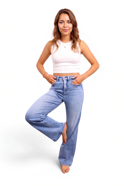 The Vinny High-Rise Tummy Control Vintage Light Blue Wide Leg Jeans
