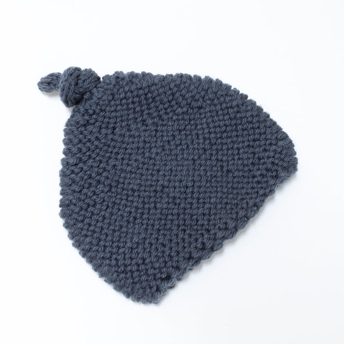 Knitted by Nana Top Knot Beanie - Steel