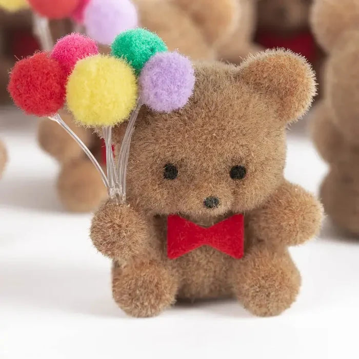 Miniature Flocked Bear + Balloons